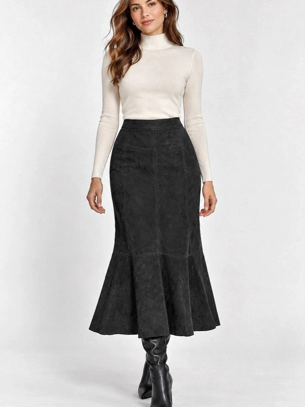 Danier Black Suede Panelled Mermaid Maxi Skirt – Size 6